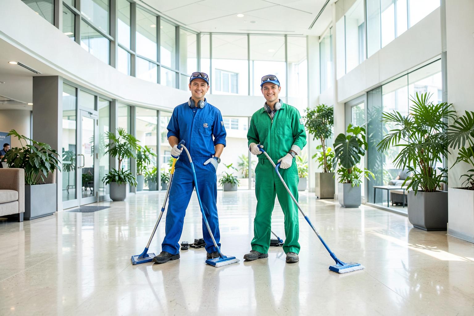 Equipe da RondoClean realizando limpeza em hall corporativo